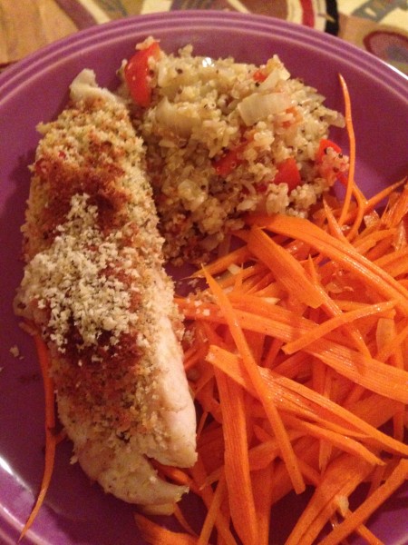 Fish, spicy carrots and couscous.