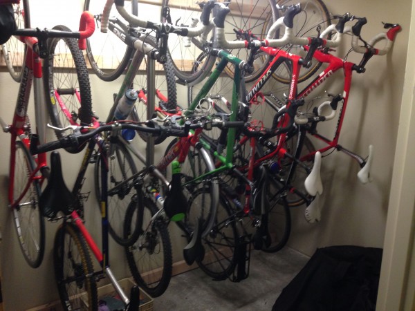 Still hanging more bikes in the storage locker.
