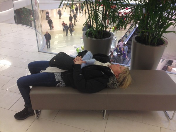 Catherine was a bit under the weather the whole day and this was her whole mall experience pretty much.