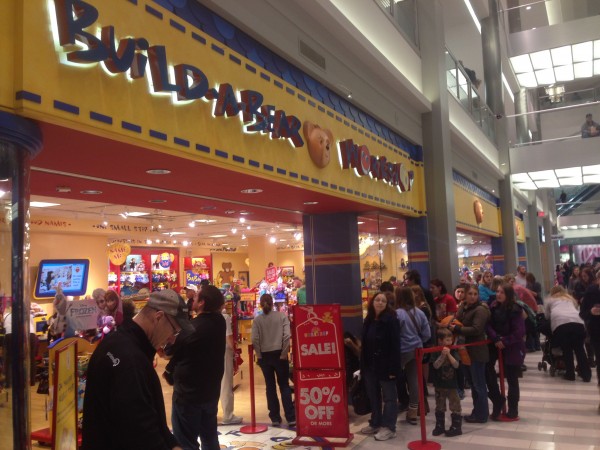 The Mall of America was jammed.  This Build-A-Bear place had a super long line.  I would like to build a bear there, it looks fun.