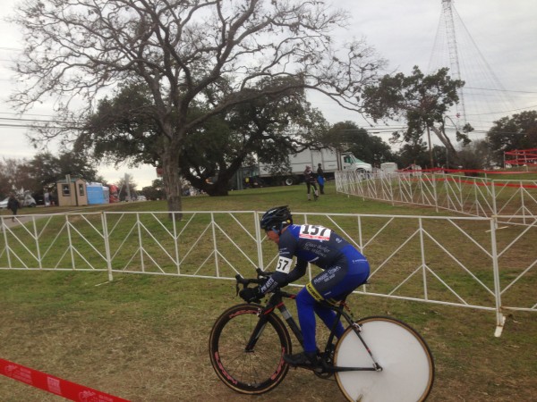 Paul Curley on his way, riding his signature disc wheel. 