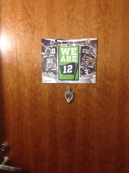 Even the Walberg's door flies the 12th man logo.