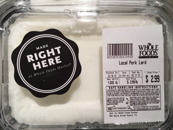 You can get twice as much here, in Whole Foods, for 3 bucks.  Maybe it's the difference between beef and pork lard?  Grass feed or grain feed?  Who knows?