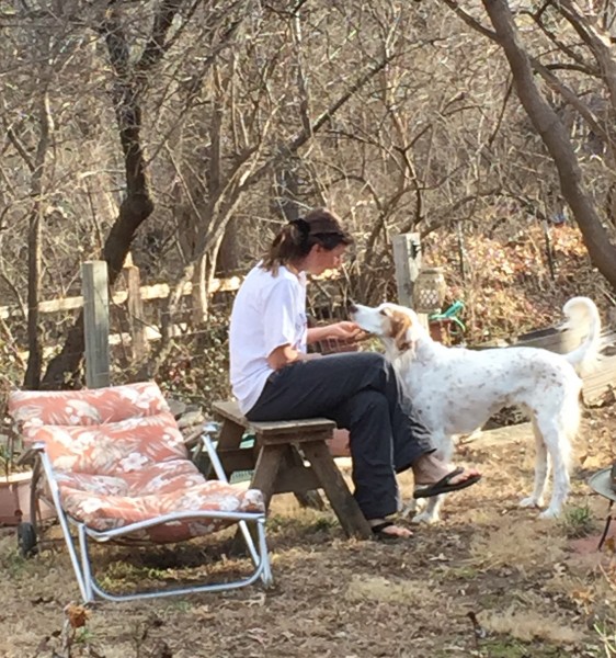 Trudi and Bromont in the backyard having a little moment.