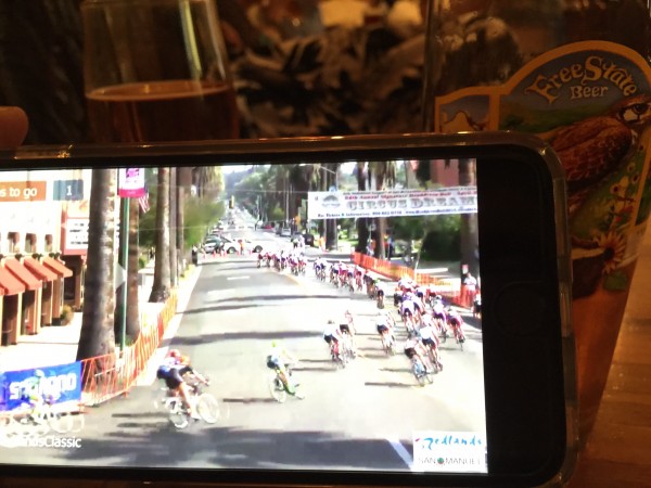 I was watching the Redland's criterium on my iPhone before dinner last night at Freestate Brewery in Lawrence.