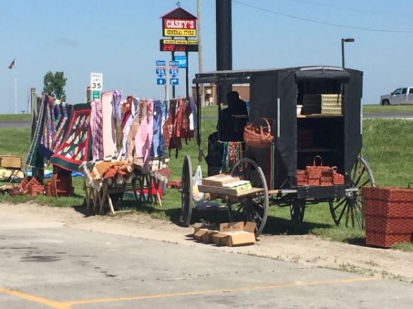 I saw these Amish women selling things when I stopped for gas in Iowa.  I would have went over and "shopped", but was in a hurry.  I need to slow down some.