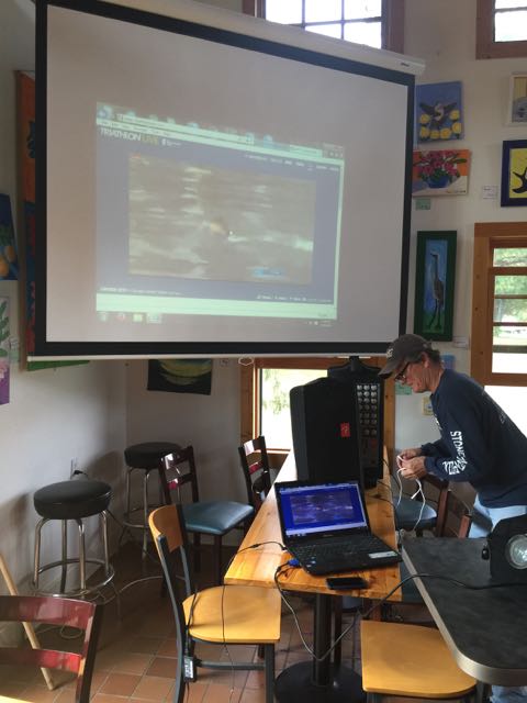 Mick set up a big screen for the ITU finals yesterday afternoon.  They moved the race up 4 hours becasue of potential storms.