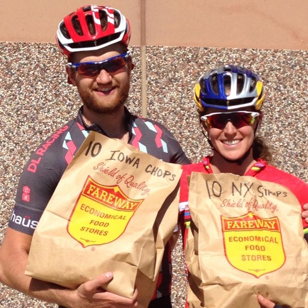 Here is a picture of Pat and Gwen, with their prizes for winning the Filthy 50 gravel race last weekend. Pretty great prizes, meat.