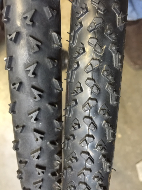 These are both FMB tires.  The left is their mud tread and the right is some Michelin Mud tread I sent to FMB and were made custom.  I have a few more of these and they work about as good as any tires I've ridden.