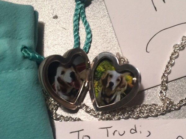 Stacie gave Trudi a Tiffany charm necklace with Bromont's picture in it.  So nice.