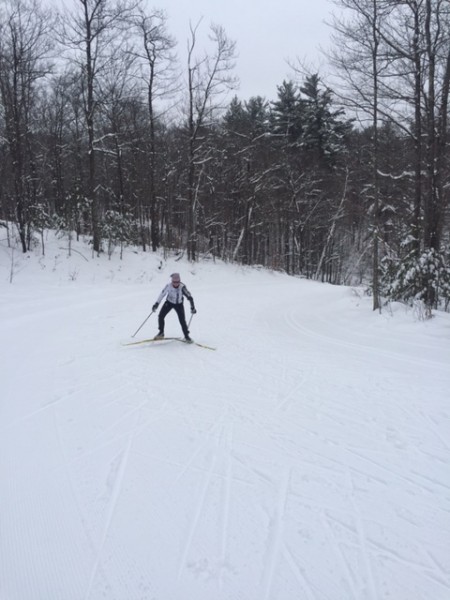 Trudi skiing.