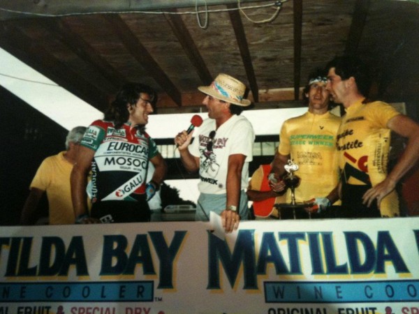 I was fortunate to win a few stages of Superweek over my lifetime. I'm in yellow. Gag (Roberto) is being interviewed by Eddy. Otto obscured. 
