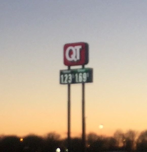 Gas prices are crazy low in Missouri.  $1.23 is about 1/2 of what it cost in California.