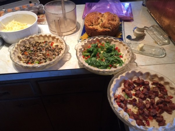 We had a few friends over for Easter dinner. Made quiche.