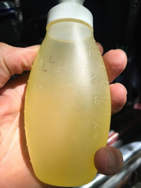 I had this flask of pickle juice. Sort of looks like pee.
