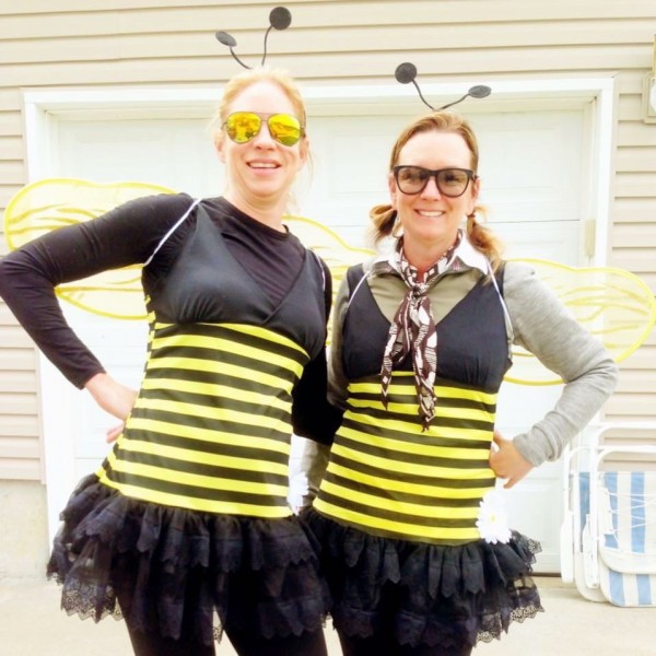 The two best dressed volunteers at the Velotek Stage race on Sunday.