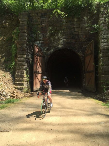 Kent riding the out of the tunnel.  He first rode this in 1971.  Pretty cool.