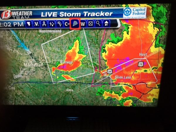 SInce the sirens were blowing, I turned on the TV to check out the situation. This was just west of Topeka. It was ugly.