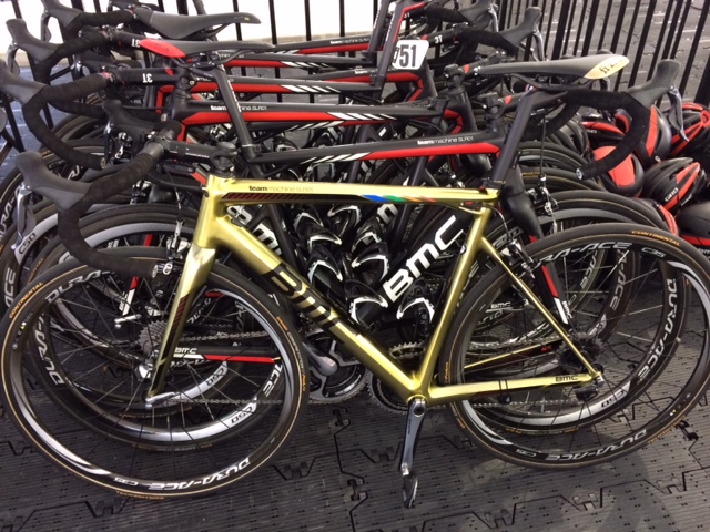 The BMC bikes lined up for the World Tour races in Canada this week.