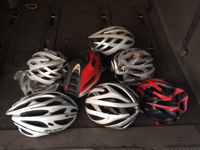 We took a bunch of old helmets over to the Bicycle Coalition last night. They can use just about anything extra cycling related. 