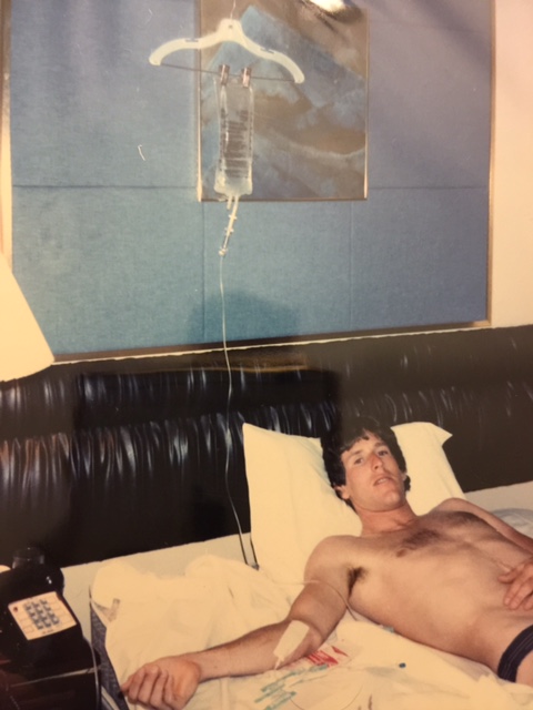 This photo was from the Coor's race in 1985, after I'd hit the car in England and had only ridden a couple weeks before the race. I'd made it three days and then completely fell apart. The race doctor wanted to take me to the hospital, but I wouldn't leave my hotel room for some reason. I ended up doing IV's all night, no sleep, then raced Tahoe to Reno and finished fine. One of the two times in my life I've done IV's at a race. Both times I was in dire need. 