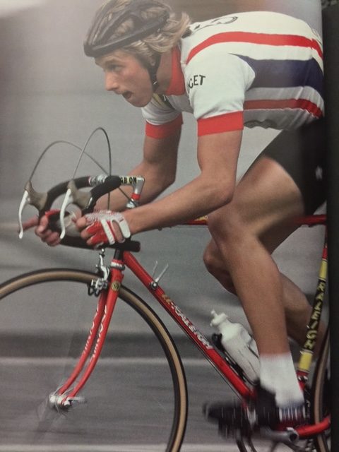 This is the first picture in the book. I'm sure, Greg got this bike from Michael Fatka. I was sponsored by Michael is this is the first bike I got from him too. Cycling was a very tight community back then.