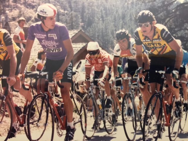 I was looking for pictures yesterday and found these. This is me and Andy (Hampsten) at the Coor's Classic. Bernard Hinault and Greg Lemond are behind/between us.