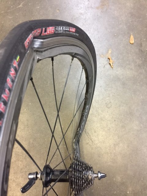 My bike was fairly unscathed in the crash.  I'm not sure what happened to this wheel.  Even though I was riding with 4 other guys, no one really saw what happened.