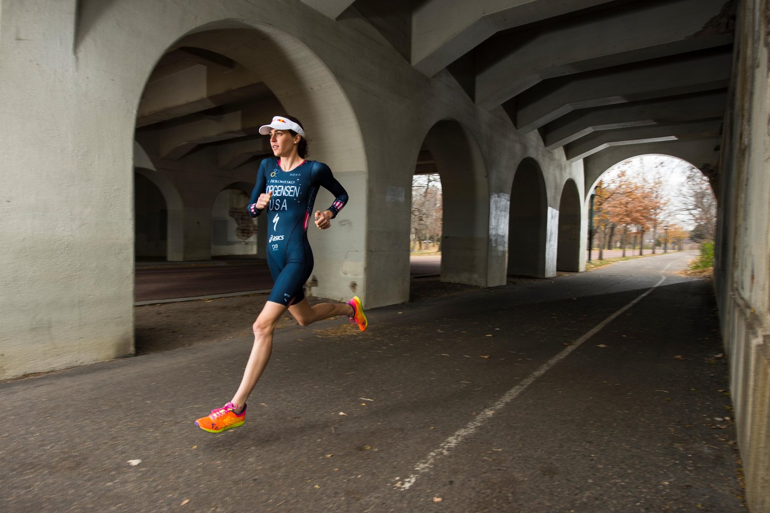 Gwen Jorgensen on a training run in Minneapolis, MN on 03 November 2014